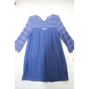 Accidently in Love Navy Lacey Lined Chiffon Dress-P/Medium-New w/Tags